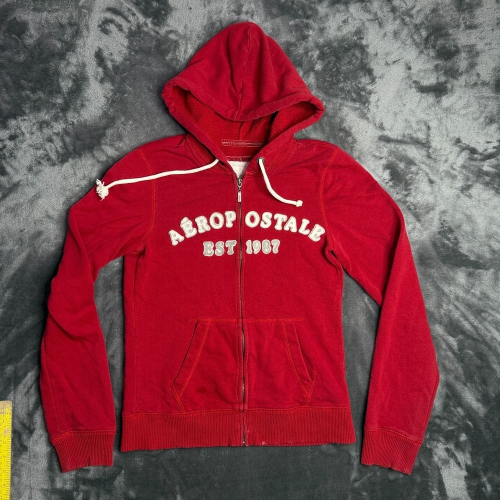 Vintage y2k Womens Aeropostale Red Full Zip Hoodie Size Large Long Sleeve